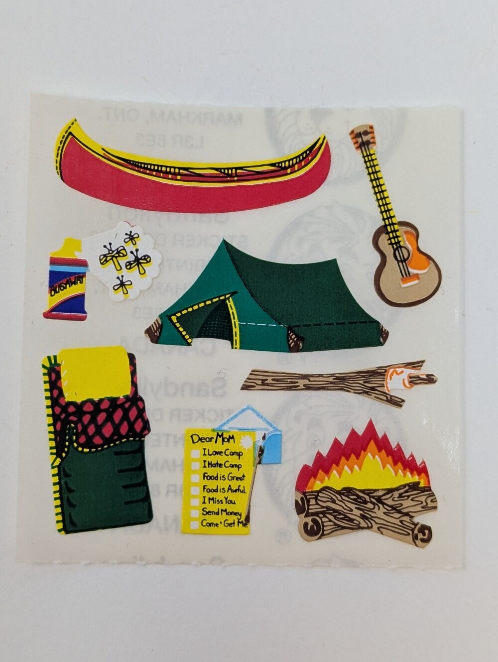 Sandylion Stickers Camping Canoe Tent Guitar Campfire Vintage